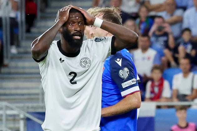 Antonio Ruediger Germany looks disappointed, FIFA World Cup 2026 Qualifier, Slovakia v Germany, Narodny futbalovy Stadion on September 04, 2025 in Bratislava, Slovakia Photo by Marco Steinbrenner DeFodi Images Antonio Ruediger Germany looks disappointed, FIFA World Cup 2026 Qualifier, Slovakia v Germany, Narodny futbalovy Stadion, September 4, 2025 in Bratislava, Slovakia Photo by Marco Steinbrenner DeFodi Images