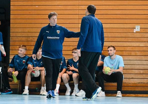 05 09 2025, xlakx, Handball Daikin HBL,Training Fuechse Berlin v l Nicolej Krickau Fuechse Berlin Trainer Dejan Milosavljev Fuechse Berlin Berlin Daniel Lakomski