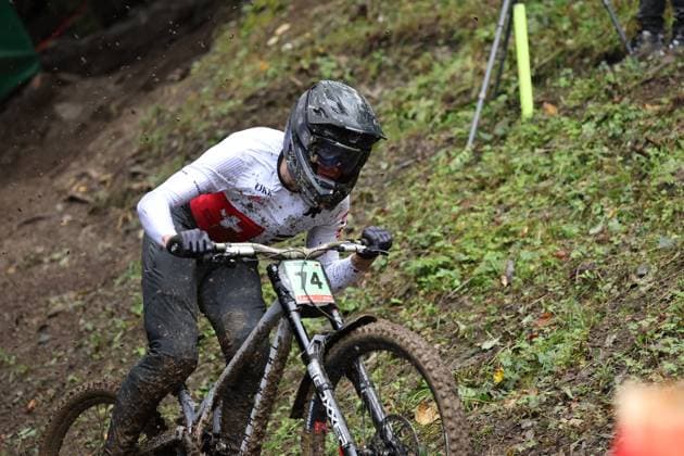 05 09 2025, ChampÃ ry, ChampÃ ry 2025 UCI Mountain Bike World Championships, Florian Bocquel SUI during the Junior Men s Downhill qualification ChampÃ ry Grand Paradis Valais Switzerland Copyright: xJustPictures.ch FrancescoxMinghettix jp-en-FrMi-MNG_2458
