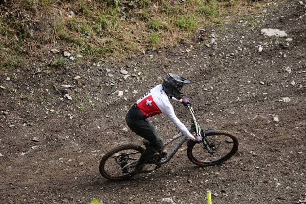 05 09 2025, ChampÃ ry, ChampÃ ry 2025 UCI Mountain Bike World Championships, Florian Bocquel SUI during the Junior Men s Downhill qualification ChampÃ ry Grand Paradis Valais Switzerland Copyright: xJustPictures.ch FrancescoxMinghettix jp-en-FrMi-MNG_2464