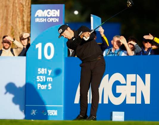5th September 2025; The K Club, Straffan, County Kildare, Ireland: Amgen Irish Open Golf Second Round; Seamus Power of Ireland tees off on the 10th hole  PeterxFitzpatrick