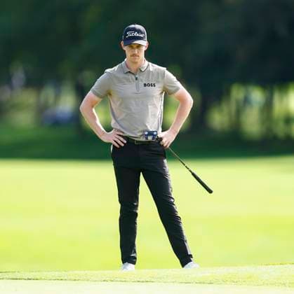 5th September 2025; The K Club, Straffan, County Kildare, Ireland: Amgen Irish Open Golf Second Round; Daniel Hillier of New Zealand waits for his playing partner to finish putting on the 2nd green  PeterxFitzpatrick