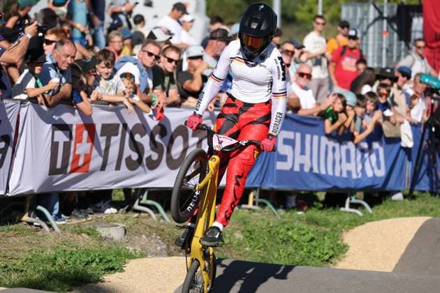 05 09 2025, Monthey, Monthey, 2025 UCI Mountain Bike World Championships, Alina Beck GER during her Pump Track s 1 16 Final Monthey Monthey Valais Switzerland Copyright: xJustPictures.ch FrancescoxMinghettix jp-en-FrMi-MNG_3886