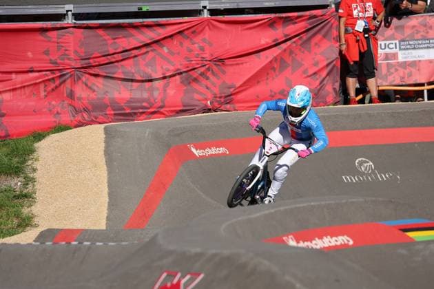 05 09 2025, Monthey, Monthey, 2025 UCI Mountain Bike World Championships, Sabina KoÅ¡arkova CZE during her Pump Track s 1 16 Final Monthey Monthey Valais Switzerland Copyright: xJustPictures.ch FrancescoxMinghettix jp-en-FrMi-MNG_4030B