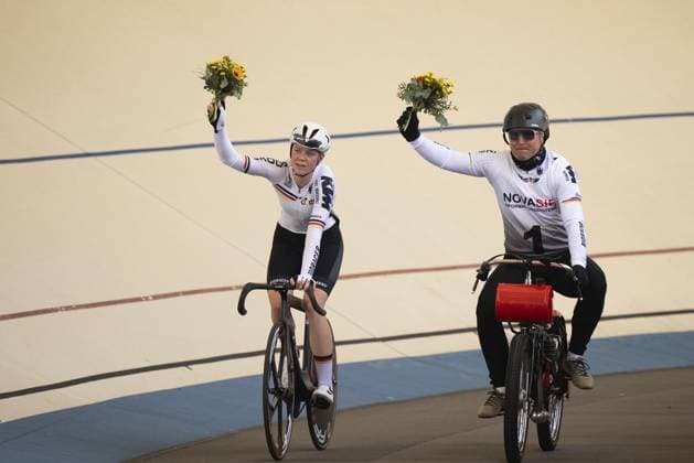 TRAIN CYCLING I STANDING AND DERNY EUROPEAN CHAMPIONSHIP 2025 FOR EDITORIAL PURPOSES ONLY p 05 09 2025 Erfurt Standing amp Derny European Championship on the Andreasried velodrome in the photo Lena Charlotte Reißner Gera Marcel Möbus Forst 3 wins the preliminary race Germany Thueringen Erfurt Copyright SaschaxFromm Copyright: SaschaxFromm doc829fpczw5fmfrzlyhxb ,EDITORIAL USE ONLY Copyright: SaschaxFromm