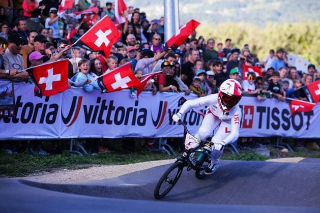 2025 UCI Mountain Bike World Championships Picture by Ed Sykes SWpix.com - 05 09 2025 - Cycling - 2025 UCI Mountain Bike World Championships - Pump Track - Monthey, Valais, Switzerland - Women Elite Pump Track - Quater Final - Nadine Aeberhard (Switzerland) Copyright: x xSWpix.comx(t axPhotographyxHubxLtd)xEdxSykes SWpix.comx SWP-3030-1749