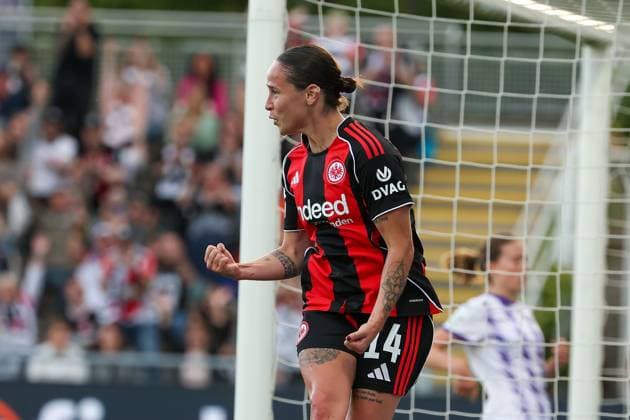 2025 09 05 xJFx Soccer Google Pixel Women Bundesliga Season 2025 2026 Eintracht Frankfurt SGS Essen v l , GÃ raldine Reuteler Eintracht Frankfurt Torjubel, Goal celebration, celebrate the goal DFL DFB REGULATIONS PROHIBIT ANY USE OF PHOTOGRAPHS as IMAGE SEQUENCES and or QUASI VIDEO Copyright: JoaquimxFerreira
