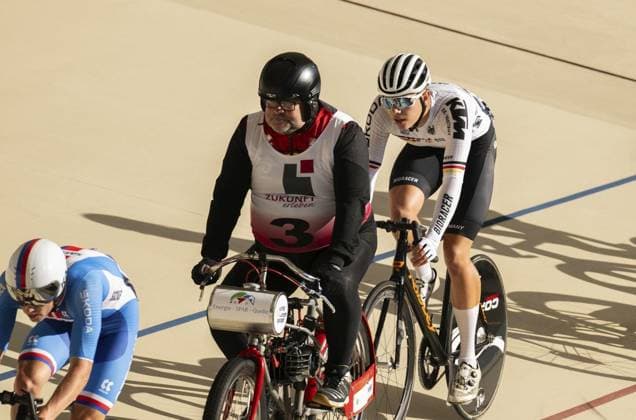 TRAIN CYCLING I STANDING AND DERNY European Championships 2025 FOR EDITORIAL PURPOSES ONLY p 05 09 2025 Erfurt Standing amp Derny European Championships on the Andreasried velodrome in the photo Derny men Felix Groß with pacemaker Florian Podlesch GER Germany Thuringia Erfurt Copyright SaschaxFromm Copyright: SaschaxFromm doc829gmna9vdd14f4x9mer ,EDITORIAL USE ONLY Copyright: SaschaxFromm