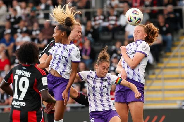 2025 09 05 xJFx Soccer Google Pixel Womens Bundesliga Season 2025 2026 Eintracht Frankfurt SGS Essen v l , Amanda Ilestedt Eintracht Frankfurt köfpt das Tor zum 3 0 DFL DFB REGULATIONS PROHIBIT ANY USE OF PHOTOGRAPHS as IMAGE SEQUENCES and or QUASI VIDEO Copyright: JoaquimxFerreira