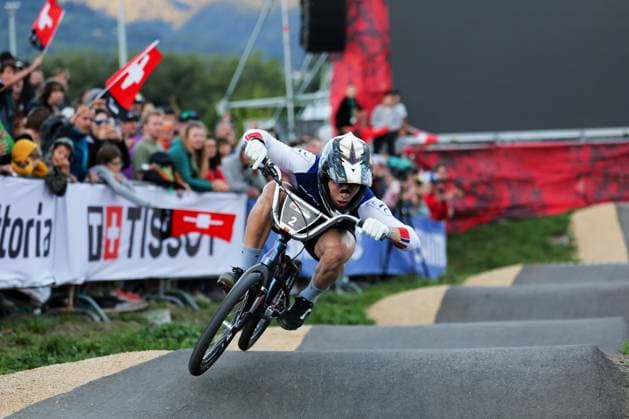 2025 UCI Mountain Bike World Championships Picture by Alex Whitehead SWpix.com - 05 09 2025 - Cycling - 2025 UCI Mountain Bike World Championships - Pump Track - Monthey, Valais, Switzerland - Men Elite Pump Track - Final for Gold - Eddy ClertÃ (France) Copyright: x xSWpix.comx(t axPhotographyxHubxLtd)xAlexxWhitehead SWpix.comx SWP-3030-1798