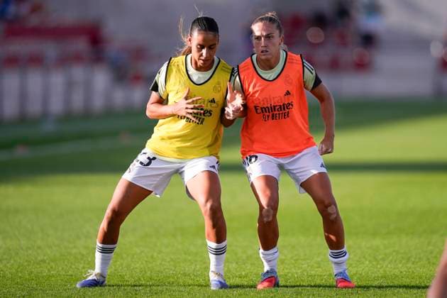 September 5, 2025, Madrid, Madrid, Spain: Maelle Lakrar and Ingrid Filippa Angeldahl of Real Madrid warm up during the Spanish Women League, Liga F, football match played between Atletico de Madrid and Real Madrid at Centro Deportivo Alcala de Henares on September 5, 2025 in Madrid, Spain. Madrid Spain - ZUMAa181 20250905_zaa_a181_001 Copyright: xDennisxAgyemanx