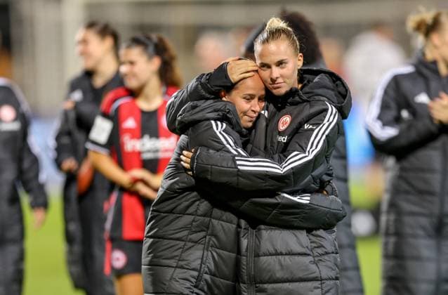 DEU, Frankfurt, Eintracht Frankfurt vs SGS Essen, Google Pixel Frauen Bundesliga DFB, Saison 2526, Stadion am Bretanobad, 1 Spieltag, im Bild Eintracht Frankfurt schlägt Essen mit 5 0 und jubel, Freude und Jubel , GÃ raldine Reuteler Eintracht Frankfurt 14 und Laura Freigang Eintracht Frankfurt 10 DFB DFL REGULATIONS PROHIBIT ANY USE OF PHOTOGRAPHS AS IMAGE SEQUENCES AND OR QUASI VIDEO, 05 09 2025, Copyright: HMBxMedia HendrikxHamelau