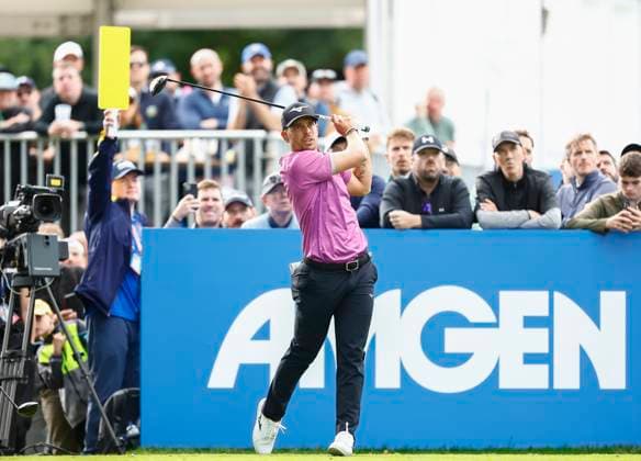5th September 2025; The K Club, Straffan, County Kildare, Ireland: Amgen Irish Open Golf Second Round; Adrien Saddier of France tees off on the 9th hole  PeterxFitzpatrick