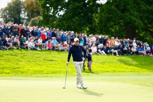 5th September 2025; The K Club, Straffan, County Kildare, Ireland: Amgen Irish Open Golf Second Round; Rory McIlroy of Northern Ireland waits to putt on the 12th green  PeterxFitzpatrick