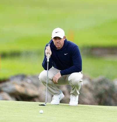 5th September 2025; The K Club, Straffan, County Kildare, Ireland: Amgen Irish Open Golf Second Round; Rory McIlroy of Northern Ireland lines up his putt on the 18th green  PeterxFitzpatrick