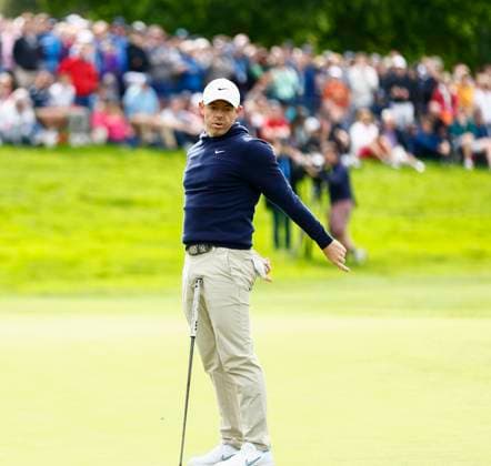 5th September 2025; The K Club, Straffan, County Kildare, Ireland: Amgen Irish Open Golf Second Round; Rory McIlroy of Northern Ireland reacts to a missed putt on the 12th green  PeterxFitzpatrick
