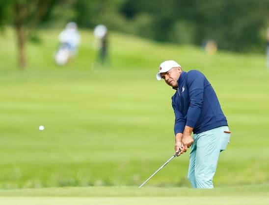 5th September 2025; The K Club, Straffan, County Kildare, Ireland: Amgen Irish Open Golf Second Round; Jhonattan Vegas chips onto the 16th green  PeterxFitzpatrick