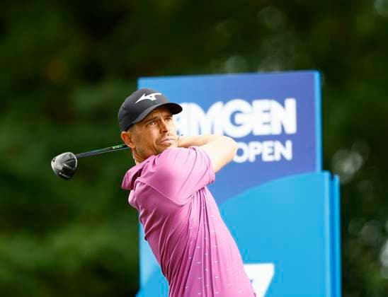 5th September 2025; The K Club, Straffan, County Kildare, Ireland: Amgen Irish Open Golf Second Round; Adrien Saddier of France tees off on the 17th hole  PeterxFitzpatrick