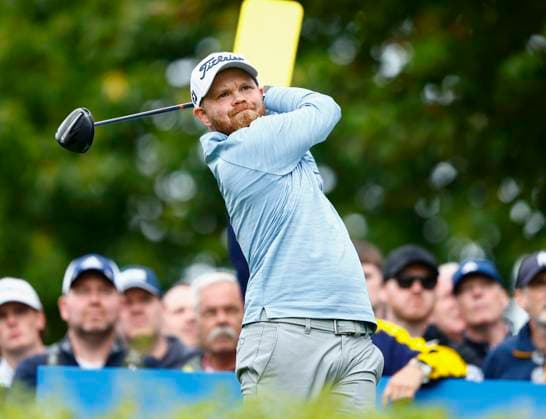 5th September 2025; The K Club, Straffan, County Kildare, Ireland: Amgen Irish Open Golf Second Round; Nathan Kimsey of England tees off on the 7th hole  PeterxFitzpatrick