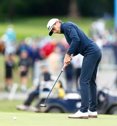 5th September 2025; The K Club, Straffan, County Kildare, Ireland: Amgen Irish Open Golf Second Round; Joakim Lagergren of Sweden putts on the 9th green  PeterxFitzpatrick