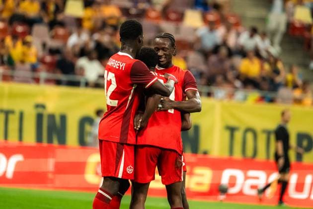 Romania v Canada International Friendly, Länderspiel, Nationalmannschaft Match BUCHAREST, ROMANIA, SEPTEMBER 5, 2025 Romania v Canada Ali Ahmed celebrating the 0-2 goal against Romania at the National Arena in Bucharest. Copyright: xVLADxBEREHOLSCHIx
