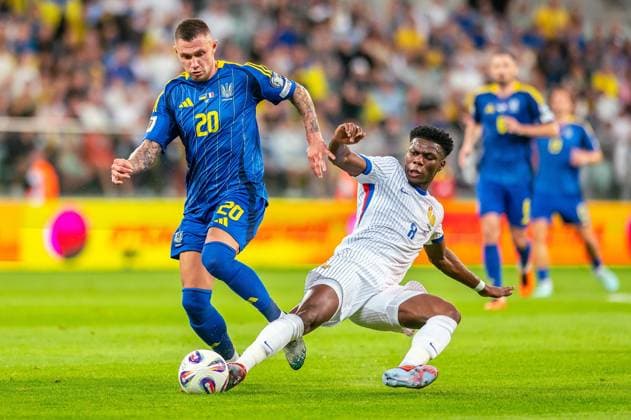 2025.09.05 Wroclaw pilka nozna Kwalifikacje Mistrzostw Swiata 2026 Ukraina - Francja N z Oleksandr Zubkov Aurelien Tchouameni Foto Gleb Soboliev PressFocus 2025.09.05 Wroclaw Football - FIFA World Cup, WM, Weltmeisterschaft, Fussball 2026 Qualifying round Ukraine - France Oleksandr Zubkov Aurelien Tchouameni Credit: Gleb Soboliev PressFocus NEWSPIX.PL --- newspix.pl 