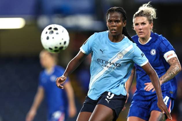 Chelsea gegen Man City Women 5. September 2025, London Barclay™s Women™s Super League Fußball Chelsea gegen Manchester City Women Khadija Shaw von Manchester City Foto Charlotte Wilson Abseits London UK  Copyright: xCharlottexWilsonx xOffsidexOffside