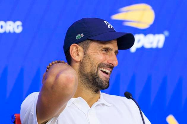 September 5, 2025, Flushing Meadows, New York, USA: Novak Djokovic attends a press conference, PK, Pressekonferenz after losing his match against Carlos Alcaraz on Day 13 of the 2025 US Open at USTA Billie Jean King National Tennis Center on Friday September 5, 2025 in the Flushing neighborhood of the Queens borough of New York City. JAVIER ROJAS PI Flushing Meadows USA - ZUMAp124 20250905_zaa_p124_072 Copyright: xJavierxRojasx
