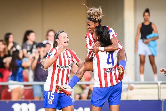 September 5, 2025, Alcala De Henares, Spain, Spain: Luany VITORIA DA SILVA ROSA of Atletico de Madrid celebrate his goal with Lauren EDUARDA LEAL COSTA of Atletico de Madrid and Silvia LLORIS of Atletico de Madrid during the Liga F match between Atletico Madrid Femenino and Real Madrid Femenino at Centro Deportivo Wanda on September 05, 2025 in Alcala de Henares near Madrid, Spain. Alcala De Henares Spain - ZUMAm308 20250905_zsp_m308_049 Copyright: xMatthieuxMirvillex