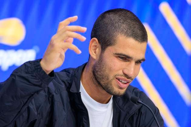 September 5, 2025, Flushing Meadows, New York, USA: Carlos Alcaraz attends a press conference, PK, Pressekonferenz after winning his match against Novak Djokovic on Day 13 of the 2025 US Open at USTA Billie Jean King National Tennis Center on Friday September 5, 2025 in the Flushing neighborhood of the Queens borough of New York City. JAVIER ROJAS PI Flushing Meadows USA - ZUMAp124 20250905_zaa_p124_085 Copyright: xJavierxRojasx