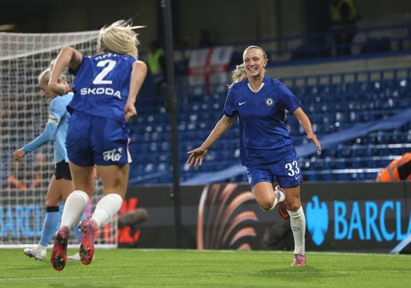 . - Chelsea Women v Manchester City Women, Women™s Super League, Stamford Bridge Stadium, London, England. - 5th September 2025. (C) Daniel Weir Crystal Pix GOAL 1-0, Aggie Beever-Jones of Chelsea Women goal celebration after scoring a goal to put Chelsea Women 1-0 ahead. - Chelsea Women v Manchester City Women, Women™s Super League, Stamford Bridge Stadium, London, England. - 5th September 2025. (C) Daniel Weir Crystal Pix London Stamford Bridge Stadium United Kingdom Copyright: xDanielxWeirx CP_Chelsea_Women_Manchester_City_Women_101