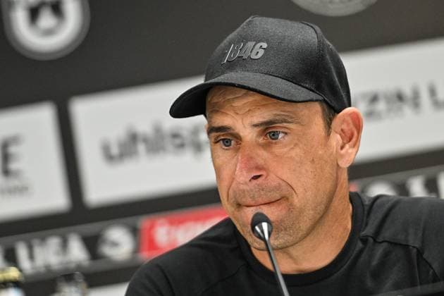 GER, 3 Liga, SSV Ulm 1846 vs SV Waldhof Mannheim 31 08 2025, Donaustadion, Ulm, GER, 3 Liga, SSV Ulm 1846 vs SV Waldhof Mannheim, in the picture Robert Lechleiter SSV Ulm , Press conference after the match nordphotoxGmbHx xHafner nph00200