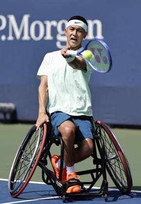 Tennis: U.S. Open Tokito Oda of Japan plays against Martin De La Puente of Spain in the men s wheelchair singles semifinals at the U.S. Open tennis tournament in New York on Sept. 5, 2025.  A14AA0004824786P