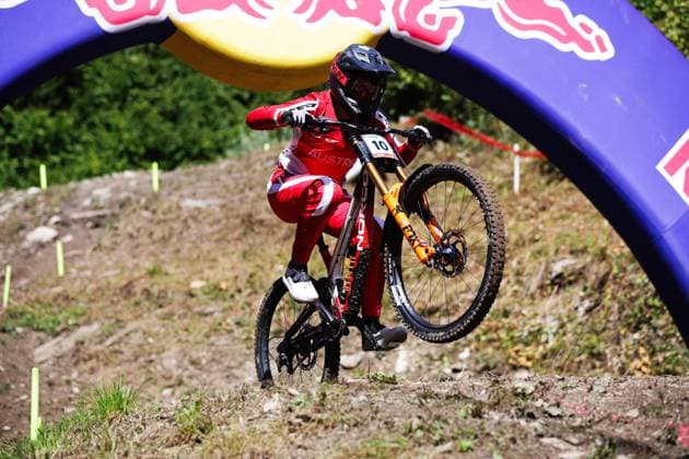 2025 UCI Mountain Bike World Championships Picture by Ed Sykes SWpix.com - 06 09 2025 - Cycling - 2025 UCI Mountain Bike World Championships - Downhill - ChampÃ ry, Valais, Switzerland - Women Junior Final - Lina Frener (Austria) Copyright: x xSWpix.comx(t axPhotographyxHubxLtd)xEdxSykes SWpix.comx SWP-3030-1999