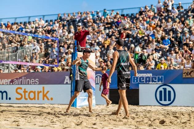 Beach volleyball I German Championships 2025 I Timmendorfer Strand I Day 3 I 06 09 2025 Cheers for Lukas Pfretzschner Eintracht Spontent and Sven Winter Eintracht Spontent Timmendorfer Strand Schleswig Holstein Germany Copyright: xLobeca JasperxLorenzx