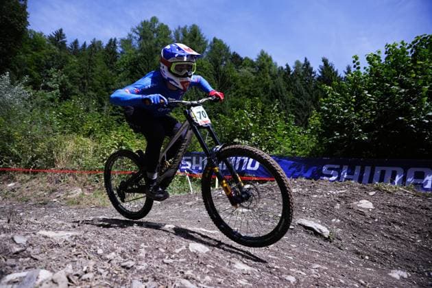 2025 UCI Mountain Bike World Championships Picture by Ed Sykes SWpix.com - 06 09 2025 - Cycling - 2025 UCI Mountain Bike World Championships - Downhill - ChampÃ ry, Valais, Switzerland - Men Junior Final - Marco Morini (Italy) Copyright: x xSWpix.comx(t axPhotographyxHubxLtd)xEdxSykes SWpix.comx SWP-3030-2042