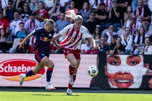Google Pixel Women Bundesliga 1 FC Cologne Women RB Leipzig Women 06 09 2025 Victoria Krug RB Leipzig Women, 20 , Sandra Maria Jessen 1 FC Cologne Women, 6 Google Pixel Women Bundesliga 1 FC Cologne Women RB Leipzig Women Franz Kremer Stadion, Cologne 06 09 2025 Copyright: xBEAUTIFULxSPORTS Buriakovx