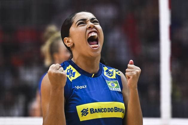Italy v Brazil - FIVB Women’s World Volleyball Championship??????? BANGKOK, THAILAND - SEPTEMBER 06: Players of Brazil celebrate after scoring a point during the FIVB Women’s Volleyball World Championship, WM, Weltmeisterschaft semi-final match between Italy and Brazil at Huamark Indoor Stadium in Bangkok, Thailand, on September 06, 2025. Mustafa Hatipoglu Anadolu Banghok Thailand. Editorial use only. Please get in touch for any other usage.  Copyright: x2025xAnadoluxMustafaxHatipoglux