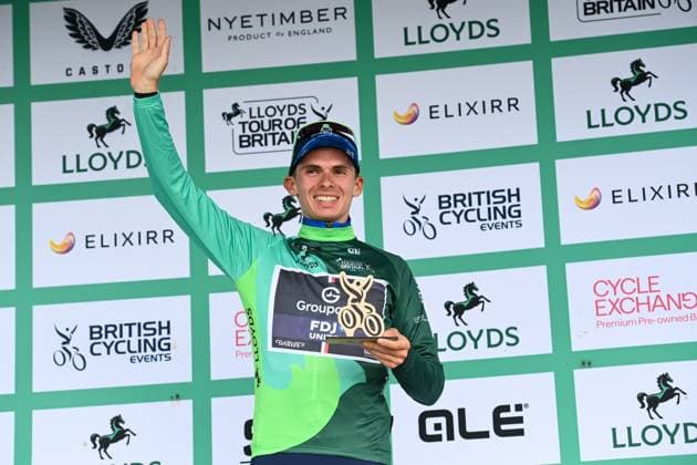 2025 Lloyds Tour of Britain Picture by Simon Wilkinson SWpix.com - 06 09 2025 - Cycling - 2025 Lloyds Tour of Britain - Stage 5: Pontypool to The Tumble - Romain GrÃ goire (Groupama FDJ) General Classification Leader Copyright: x xSWpix.comx(t axPhotographyxHubxLtd)xSimonxWilkinson SWpix.comx SWP-3069-2565