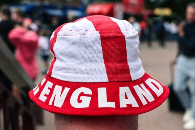 6th September 2025; Villa Park, Birmingham, West Midlands, England; FIFA World Cup, WM, Weltmeisterschaft, Fussball Qualifying Group K International Football, England versus Andorra; England fans wearing an England hat outside Villa Park  JohnxPatrickxFletcher