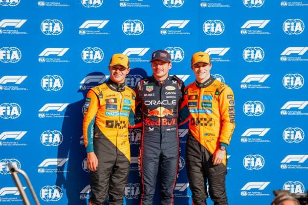 Formula 1 Pirelli Gran Premio d’Italia 2025 Alexis Perrin OVERTAKE MAXPPP - 06 09 2025 04 NORRIS Lando (gbr), McLaren F1 Team, 01 VERSTAPPEN Max (nld), Oracle Red Bull Racing, and 81 PIASTRI Oscar (aus), McLaren F1 Team, portrait after qualifying at the Formula 1 Pirelli Gran Premio d’Italia 2025, the 16th round of the 2025 FIA Formula 1 World Championship, WM, Weltmeisterschaft at Autodromo Nazionale Monza in Monza, Italy, from 04 to 07 September 2025  Copyright: xOVERTAKE MAXPPPxAlexisxPerrinx OVT202509062715 OVT202509062715