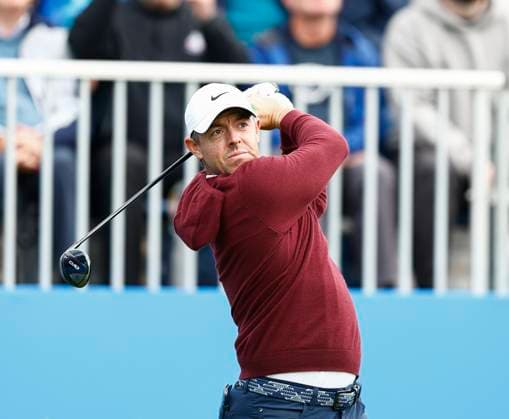 6th September 2025; The K Club, Straffan, County Kildare, Ireland: Amgen Irish Open Golf Third Round; Rory McIlroy of Northern Ireland tees off on the 1st hole  PeterxFitzpatrick
