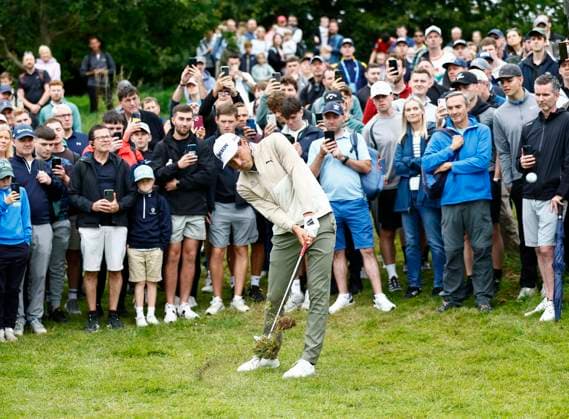 6th September 2025; The K Club, Straffan, County Kildare, Ireland: Amgen Irish Open Golf Third Round; Alfredo Garcia-Heredia of Spain plays his third shot from the 6th rough  PeterxFitzpatrick