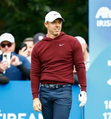 6th September 2025; The K Club, Straffan, County Kildare, Ireland: Amgen Irish Open Golf Third Round; Rory McIlroy of Northern Ireland watches his tee shot on the 3rd hole  PeterxFitzpatrick