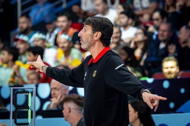 Basketball Riga 06 09 2025 DBB International Mens EuroBasket 2025 Round of 16 Germany GER Portugal POR Alex Mumbru Germany, national coach