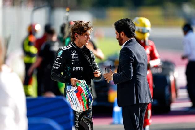 12 Andrea Kimi Antonelli ITA, Mercedes AMG Petronas F1 Team , Mohammed Ben Sulayem UAE, FIA President , F1 Grand Prix of Italy at Autodromo Nazionale Monza on September 6, 2025 in Monza, Italy Photo by HOCH ZWEI Monza Italy