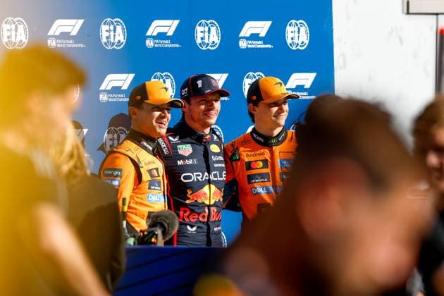 4 Lando Norris GBR, McLaren F1 Team , 1 Max Verstappen NLD, Oracle Red Bull Racing , 81 Oscar Piastri AUS, McLaren F1 Team , F1 Grand Prix of Italy at Autodromo Nazionale Monza on September 6, 2025 in Monza, Italy Photo by HOCH ZWEI Monza Italy