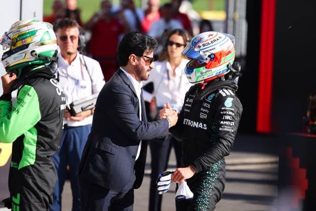 Andrea Kimi Antonelli Mercedes AMG Petronas Formula One Team, 12 , Mohammed Ben Sulayem, FIA President, Qualifying, ITA, Formula 1 World Championship, Italian Grand Prix, Monza, Autodromo Nazionale Monza, 06 09 2025 ITA, Formula 1 World Championship, Italian Grand Prix, Monza, Autodromo Monza, 06 09 2025 Monza Copyright: xEibner-Pressefoto AnnikaxGrafx EP_AGF