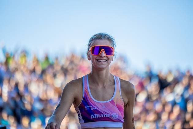 Beach volleyball I German Championships 2025 I Timmendorfer Strand I Day 3 I 06 09 2025 Nele Barber Füchse Berlin Reinickendorf e V lacht Timmendorfer Strand Schleswig Holstein Germany Copyright: xLobeca JasperxLorenzx