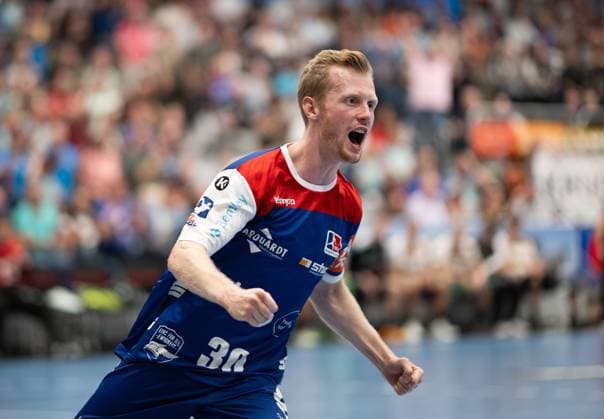 Sascha Pfattheicher HBW Balingen Weilstetten, 30 , is happy, HBW Balingen Weilstetten vs HC Elbflorenz Dresden, Handball, 2 Bundesliga, 2 Matchday, Season 2025 2026, 06 09 2025 Eibner Pressefoto Andreas Ulmer HBW Balingen Weilstetten vs HC Elbflorenz Dresden, Handball, 2 Bundesliga, 2 Matchday, Season 2025 2026, 06 09 2025 Balingen Copyright: xEibner-Pressefoto AndreasxUlmerx EP_AUR